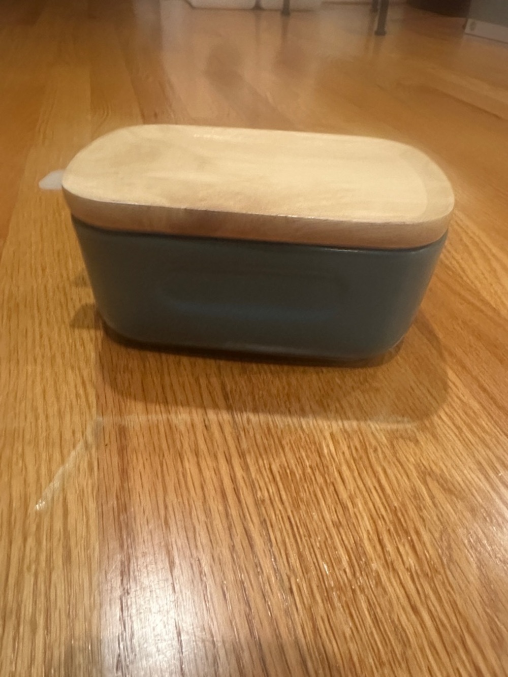 Blue Ceramic Rectangular Storage Dish for butter with Wooden Lid
